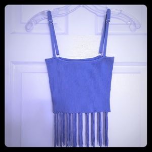 "BEBE Fringed Crop Top"